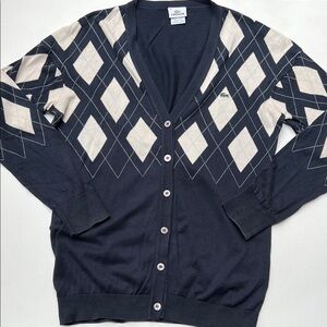 Lacoste Navy French design Argyle button down Cardigan  size 46